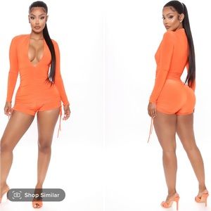 Orange ruched romper